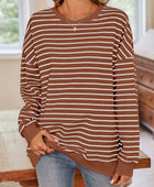 Lovelet Striped Round Neck Long Sleeve Sweatshirt