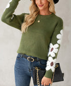 Flower Round Neck Long Sleeve Sweater