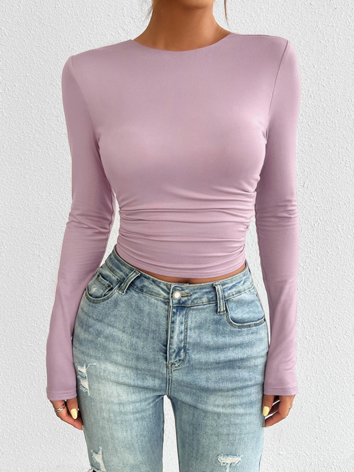 Devine Backless Round Neck Long Sleeve T-Shirt - Body By J'ne