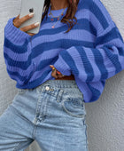 Honey Striped Round Neck Long Sleeve Sweater