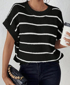 Striped Round Neck Short Sleeve Knit Top