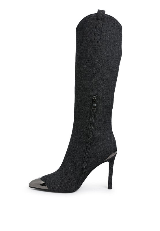 Ridda Metallic Cap Toe Denim Boots - Body By J'ne