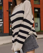 Slit Striped Round Neck Sweater