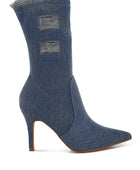 Himkok Distressed Denim Mid-Calf Boots