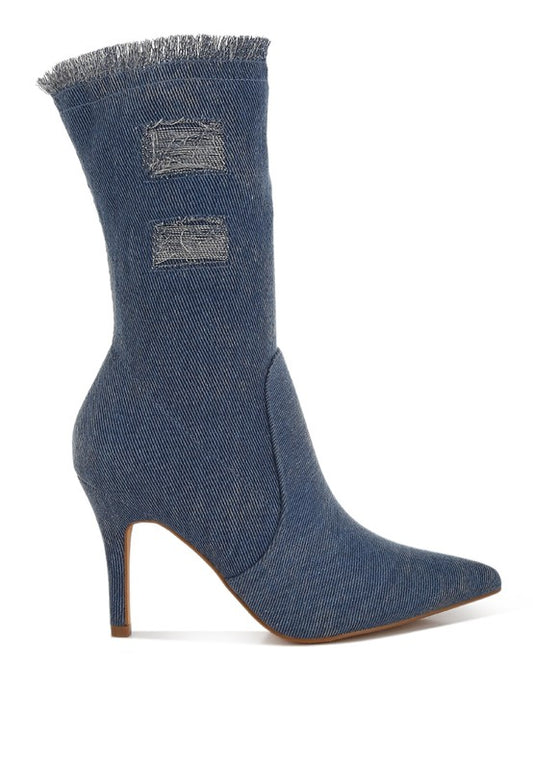 Himkok Distressed Denim Mid-Calf Boots