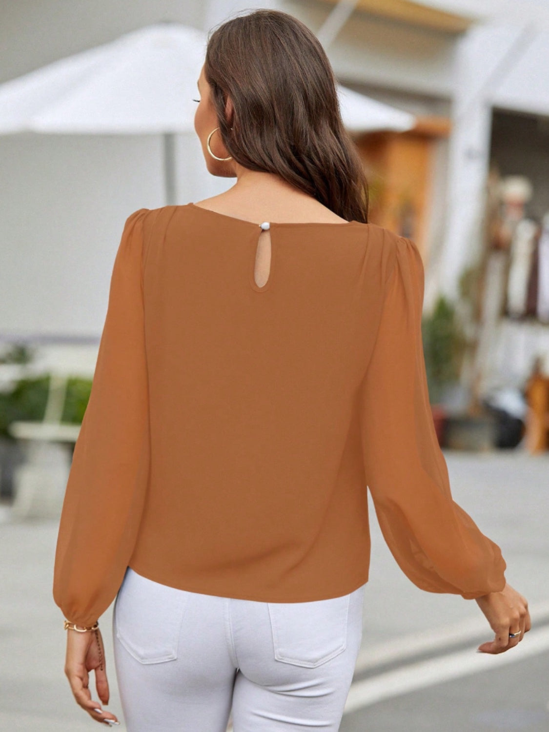 Round Neck Balloon Sleeve Blouse - Body By J'ne