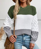 Color Block Round Neck Long Sleeve Sweater