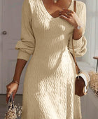 Texture V-Neck Long Sleeve Dress