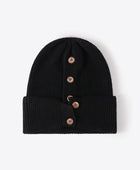 Button Detail Rib-Knit Cuff Beanie