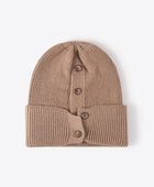 Button Detail Rib-Knit Cuff Beanie