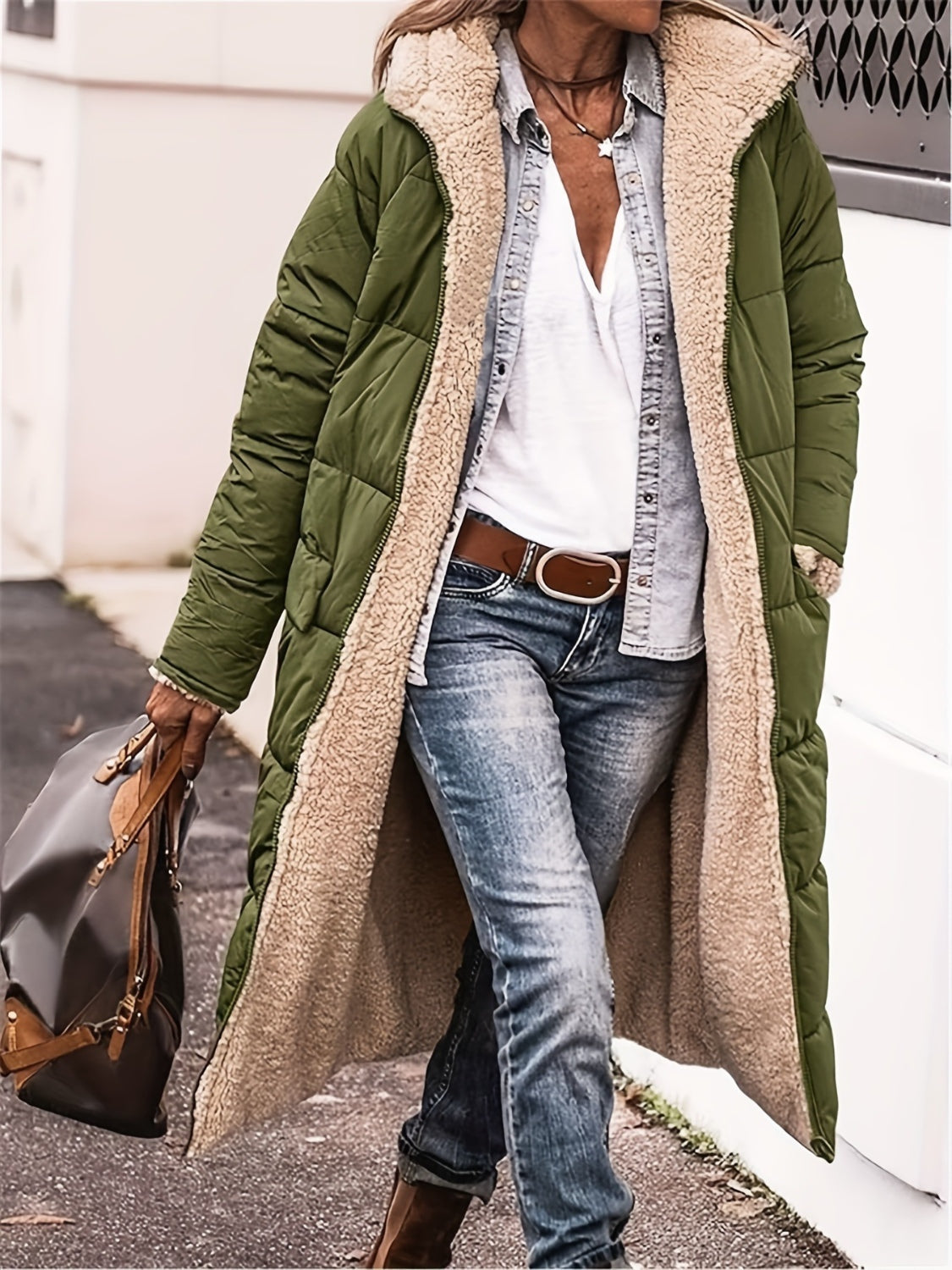 Plus Size Zip Up Sherpa Hooded Coat - Body By J'ne