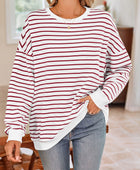 Lovelet Striped Round Neck Long Sleeve Sweatshirt