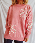 Flower Round Neck Long Sleeve Sweater