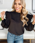 Ruffled Mock Neck Balloon Sleeve Blouse - Body By J'ne