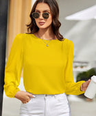 Round Neck Balloon Sleeve Blouse - Body By J'ne