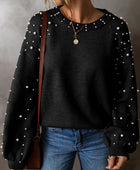 Pearl Detail Round Neck Long Sleeve Sweater