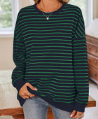 Lovelet Striped Round Neck Long Sleeve Sweatshirt