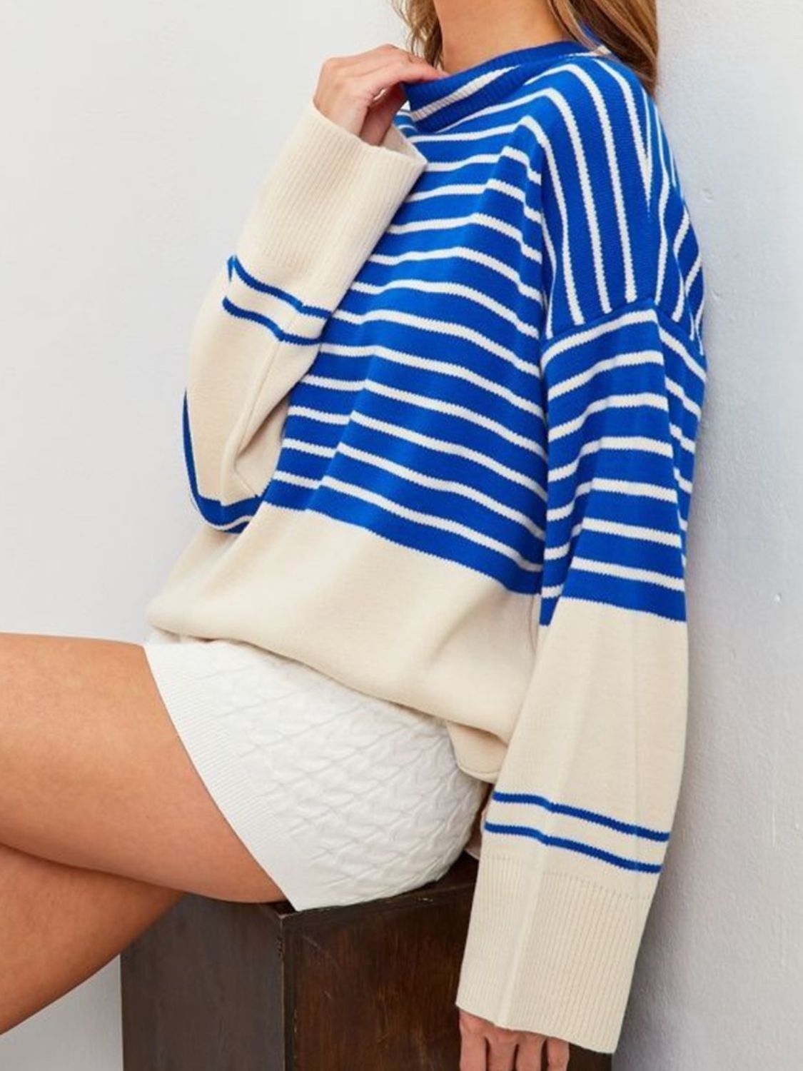 Striped Mock Neck Long Sleeve Sweater - Body By J'ne
