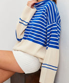 Striped Mock Neck Long Sleeve Sweater