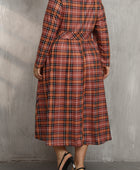 Plus Size Plaid Round Neck Long Sleeve Midi Dress