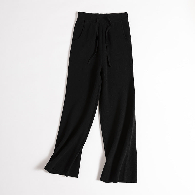 Thick Version Soft Glutinous Wool Drawstring High Waist Straight Wide Leg Pants - Body By J'ne