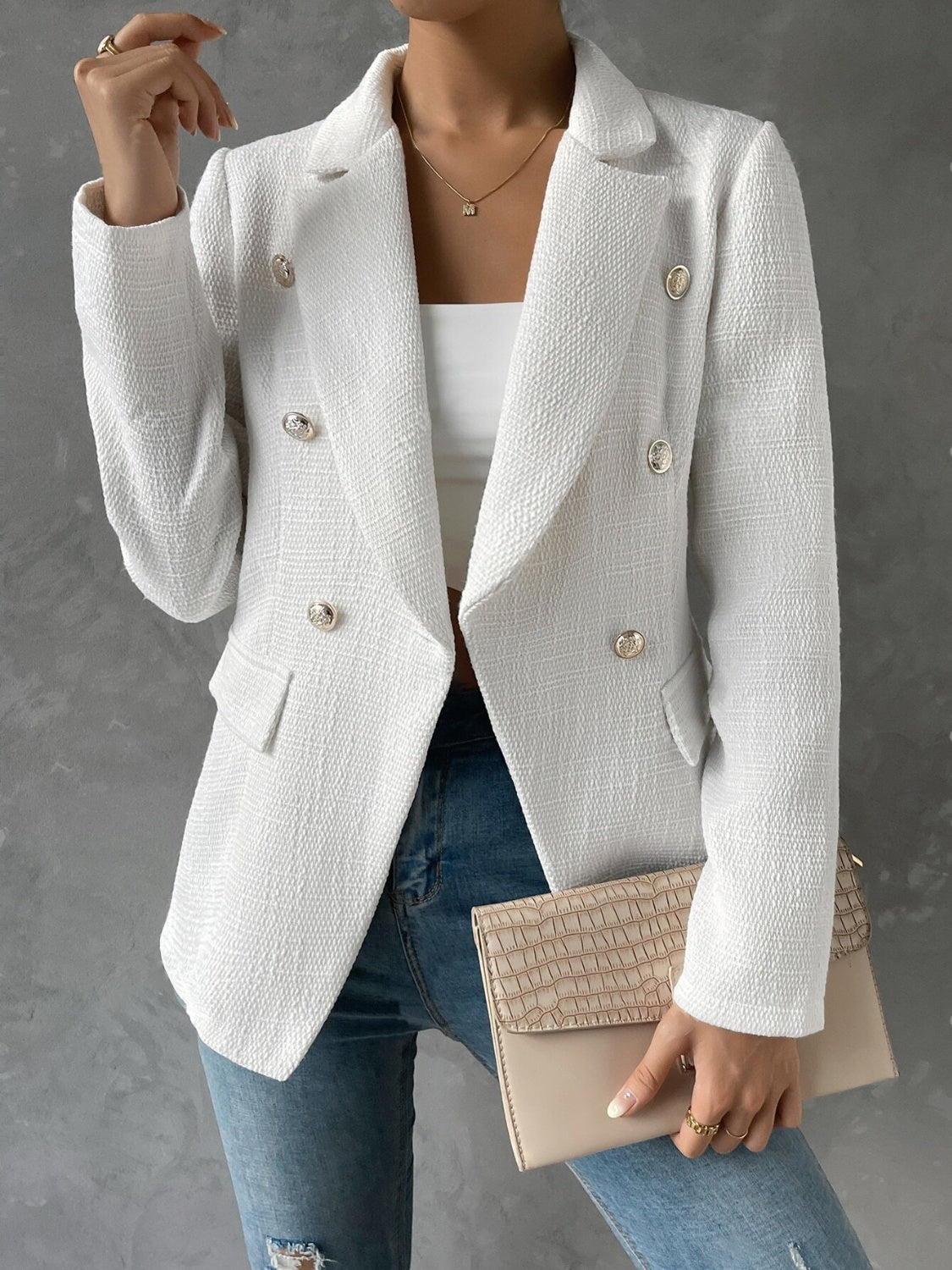 Lapel Collar Long Sleeve Blazer with Pockets - Body By J'ne
