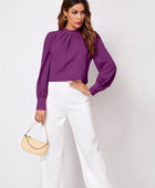 Ruched Mock Neck Long Sleeve Blouse