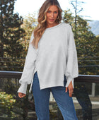 Slit Round Neck Long Sleeve Sweatshirt