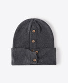 Button Detail Rib-Knit Cuff Beanie