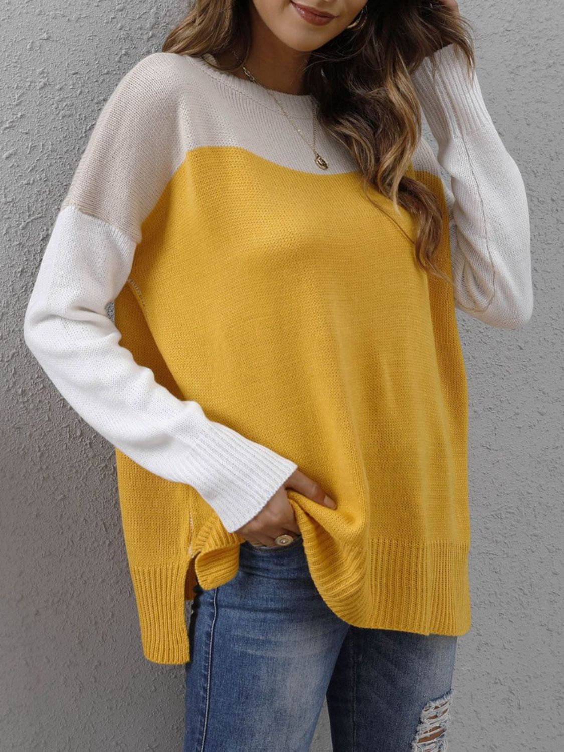 Color Block Round Neck Sweater - Body By J'ne