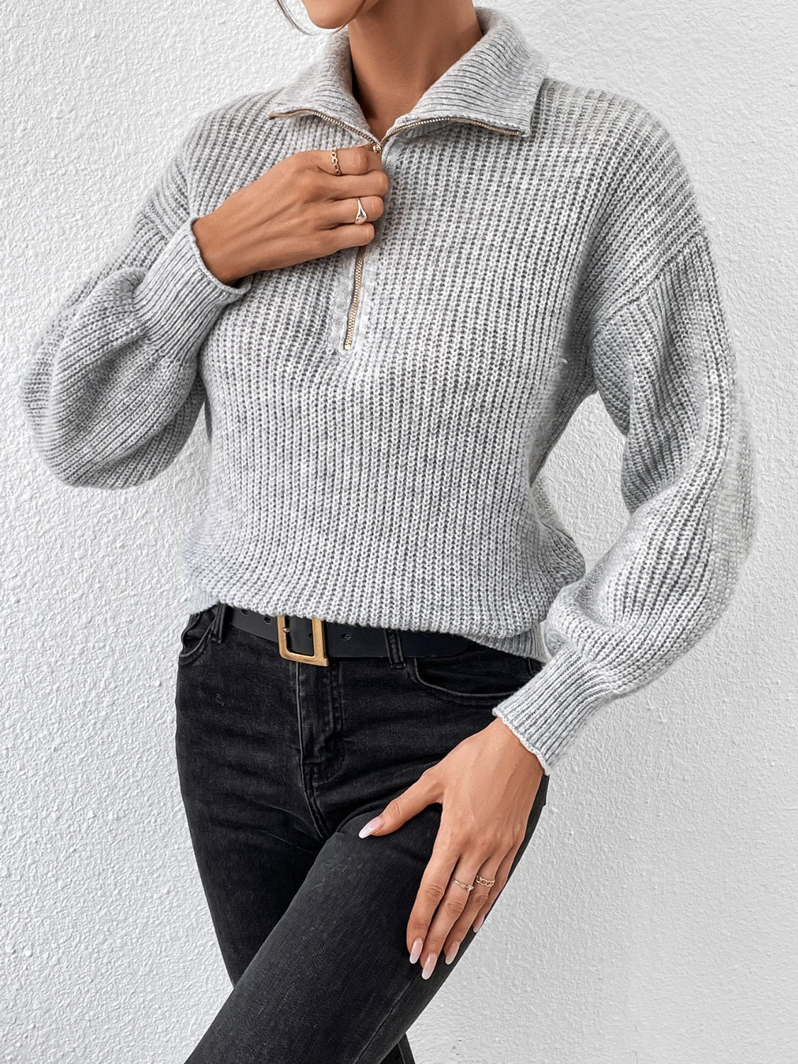 Honey Half Zip Dropped Shoulder Sweater - Body By J'ne