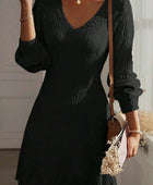 Texture V-Neck Long Sleeve Dress