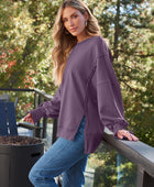 Slit Round Neck Long Sleeve Sweatshirt