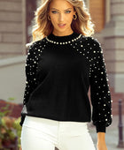 Pearl Detail Mock Neck Long Sleeve Sweater