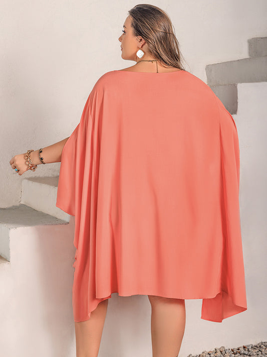 Plus Size Round Neck Batwing Sleeve Mini Dress - Body By J'ne