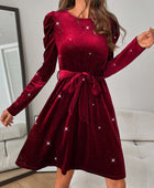 Glitter Round Neck Puff Sleeve Dress