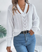 Cutout V-Neck Long Sleeve Sweater