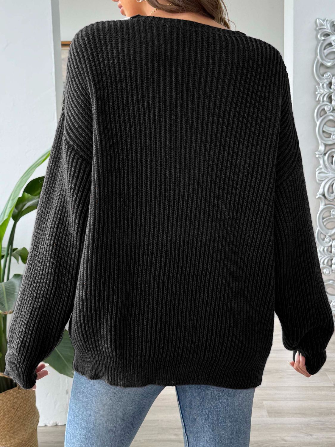Contrast Dropped Shoulder Long Sleeve Sweater - Body By J'ne
