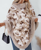 Furry Contrast Three-Quarter Poncho