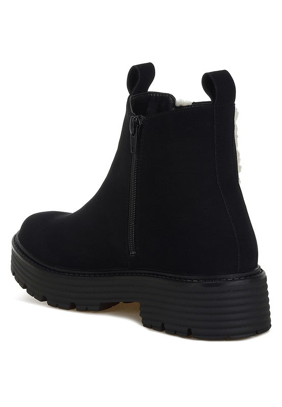 Mothman Faux Fur Detail Chunky Ankle Boots - Body By J'ne