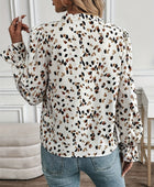 Printed Notched Flounce Sleeve Blouse