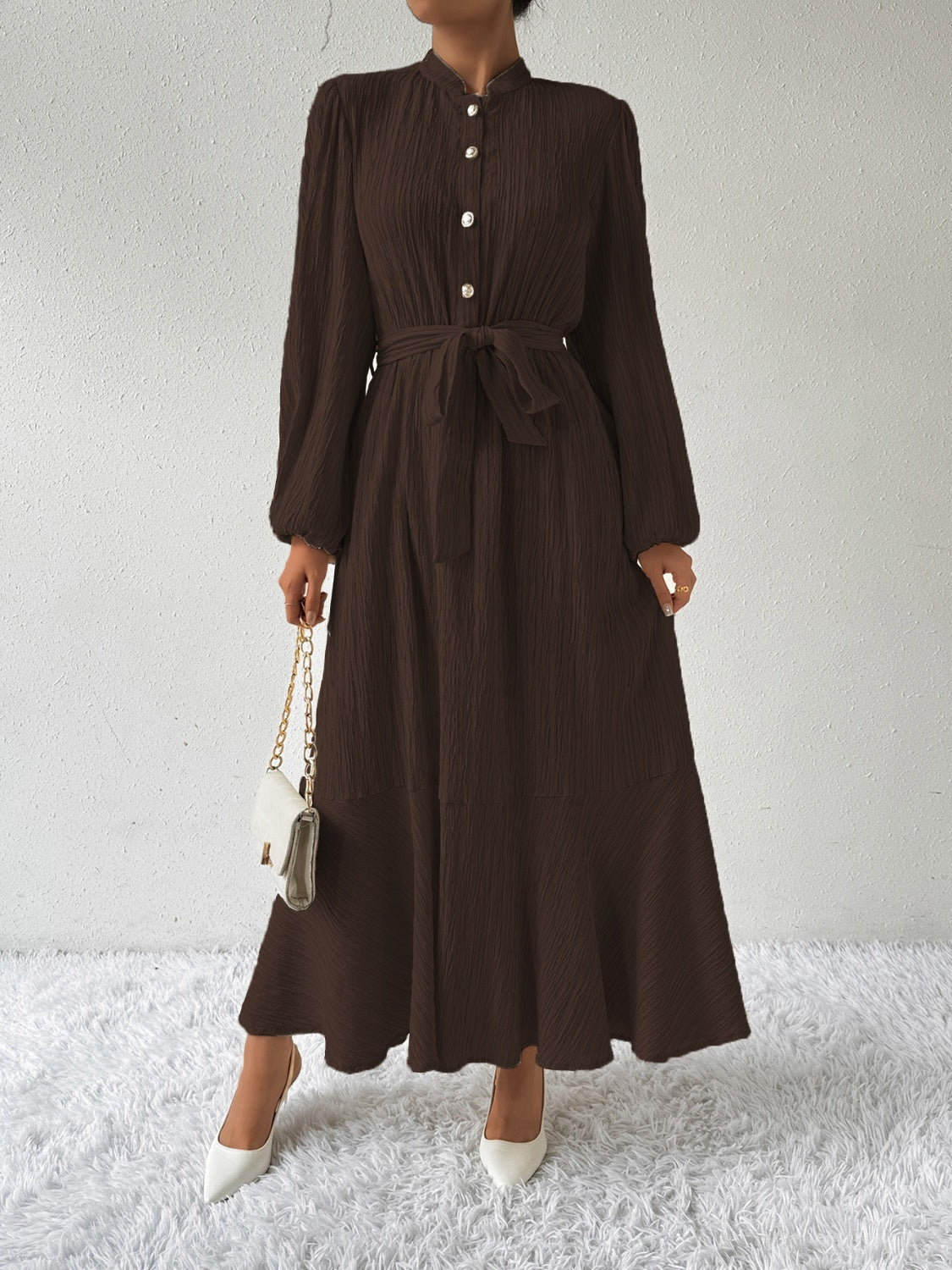 Tie Waist Long Sleeve Dress - Body By J'ne