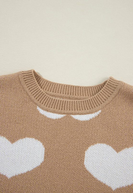 Heart Round Neck Long Sleeve Sweater - Body By J'ne