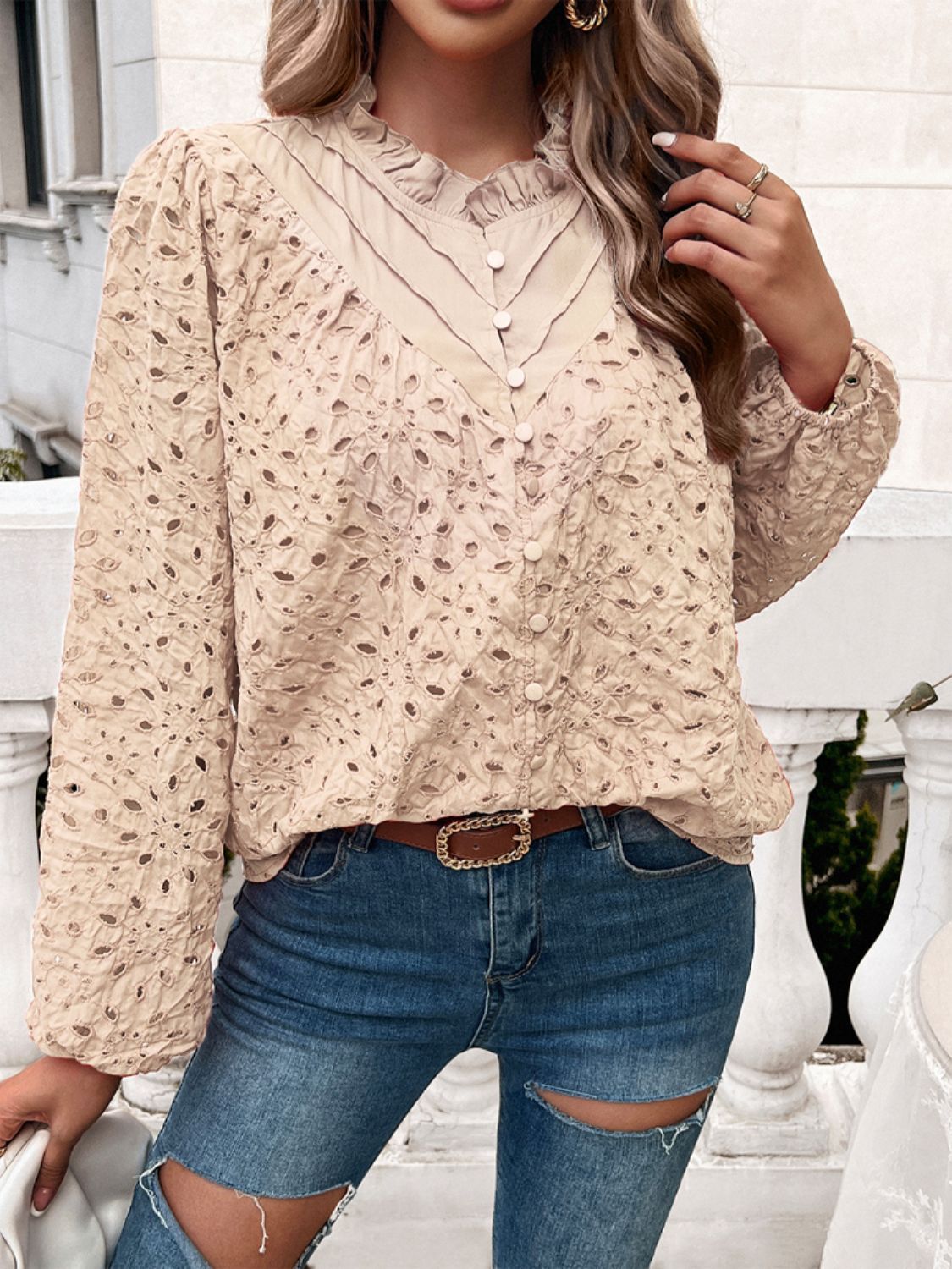 Devine Frill Round Neck Long Sleeve Shirt - Body By J'ne