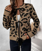 Perfee Tied Leopard Long Sleeve Cardigan