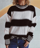 Contrast Round Neck Long Sleeve Sweater