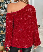 Sequin One Shoulder Long Sleeve Blouse