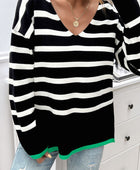 Striped V-Neck Long Sleeve Knit Top