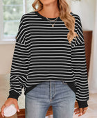 Lovelet Striped Round Neck Long Sleeve Sweatshirt