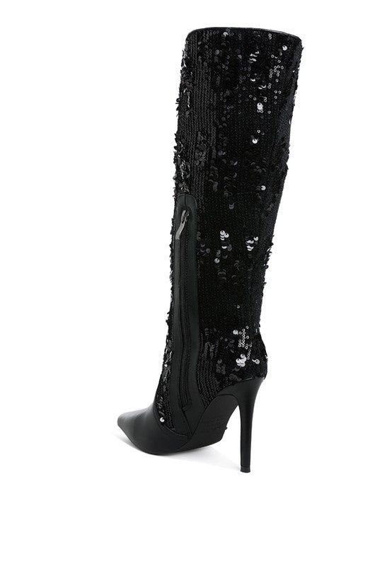 Sitarah Sequin Embellished Stiletto Long Boots - Body By J'ne